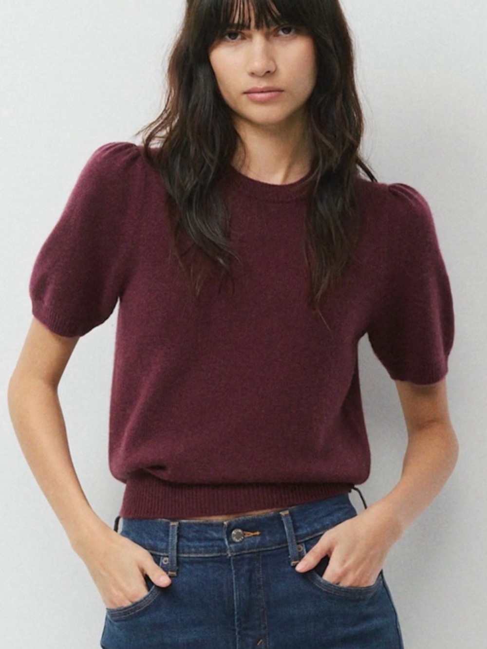 Aritzia Essential Wool Cashmere Cherub Sweater in Gala Plum